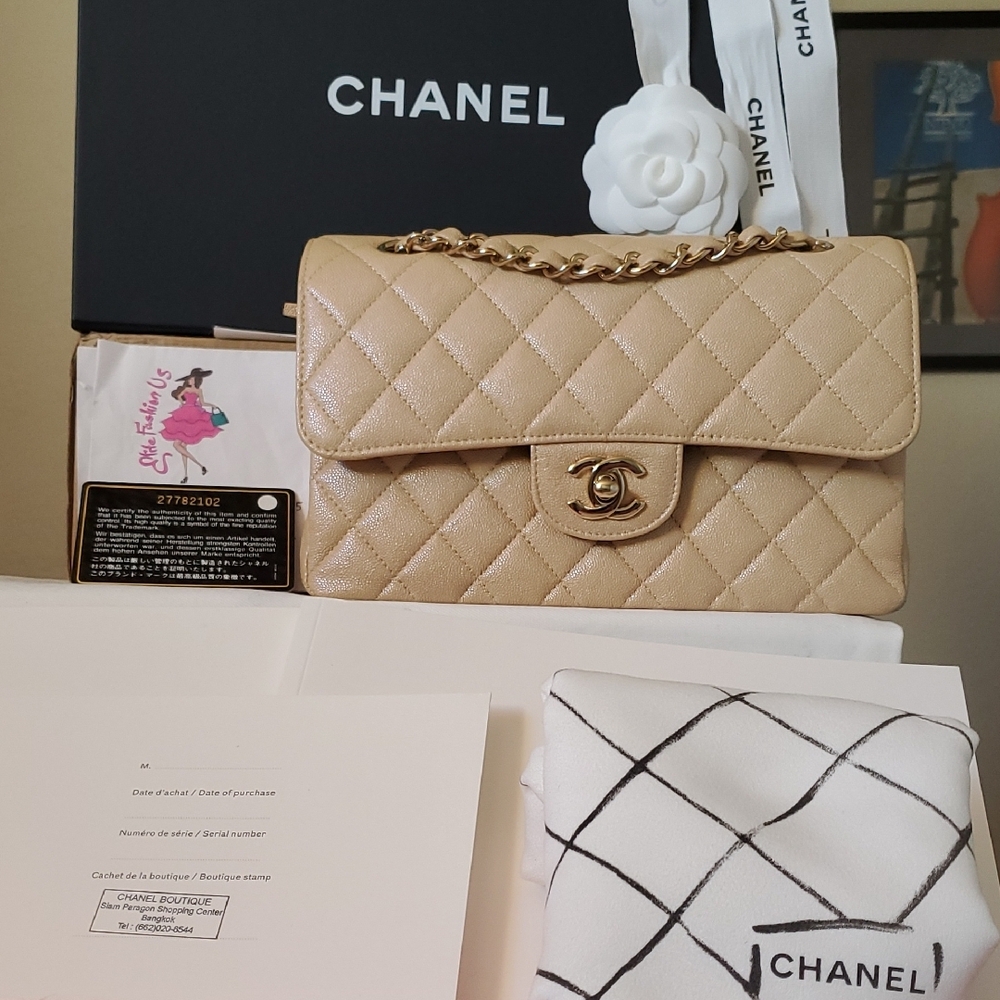 Chanel Beige Quilted Leather Bag Small
